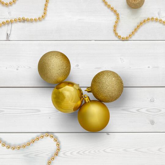 60ct Vegas Gold Shatterproof 4-Finish Ball Ornaments